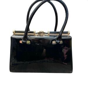Women's Black Madeline Love Patent Leather Boston Casual Shoulder Bag